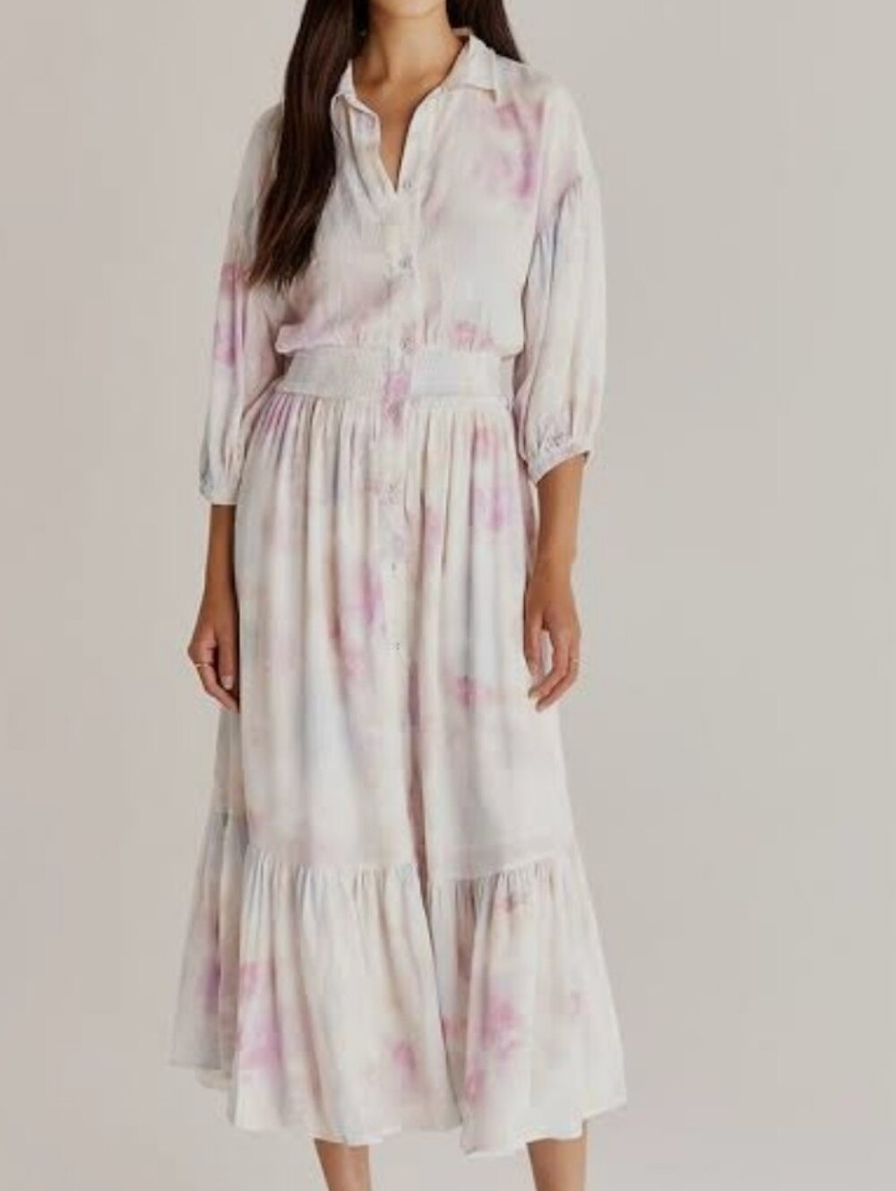 Z Supply NWT, White with Pink Wash Button-Front Midi Dress